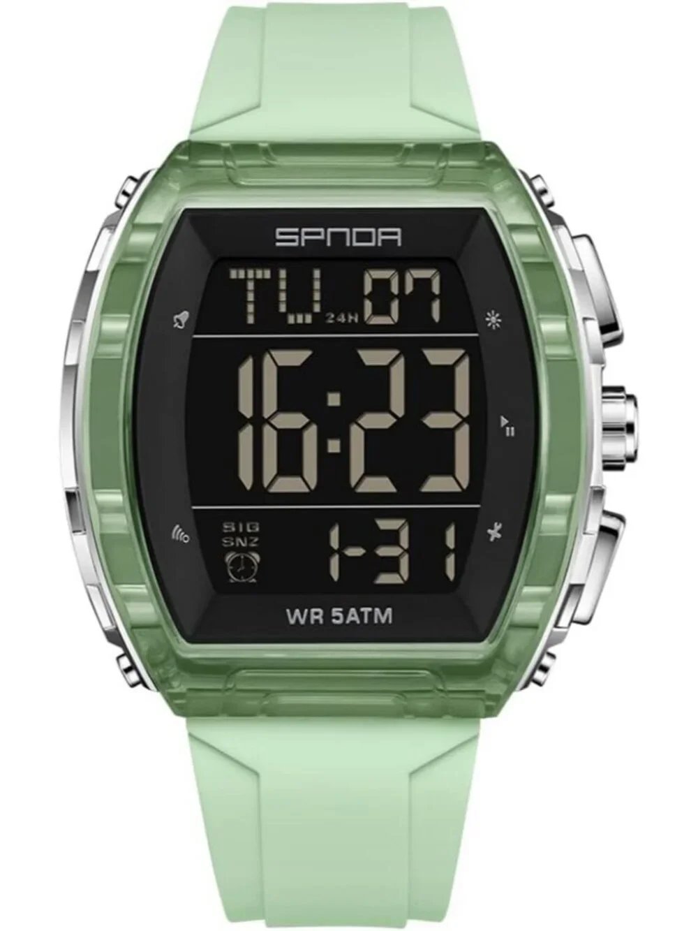 Men's Green Analog Quartz Tonneau Shape Dual Waterproof Digital Luxury Watch